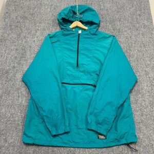 VTG L.L.Bean Rain Jacket Mens XL 90s Turquoise Blue Nylon Overcoat Paper Tag